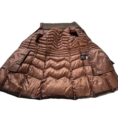 Bernardo Goose Down puffer coat Womens Medium brown quilted long knit collar - Picture 4 of 8