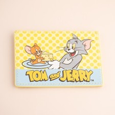 Yellow Tom Jerry Comic Cartoon Faux Leather Pocket Card Holder Mouse Cat Wallet