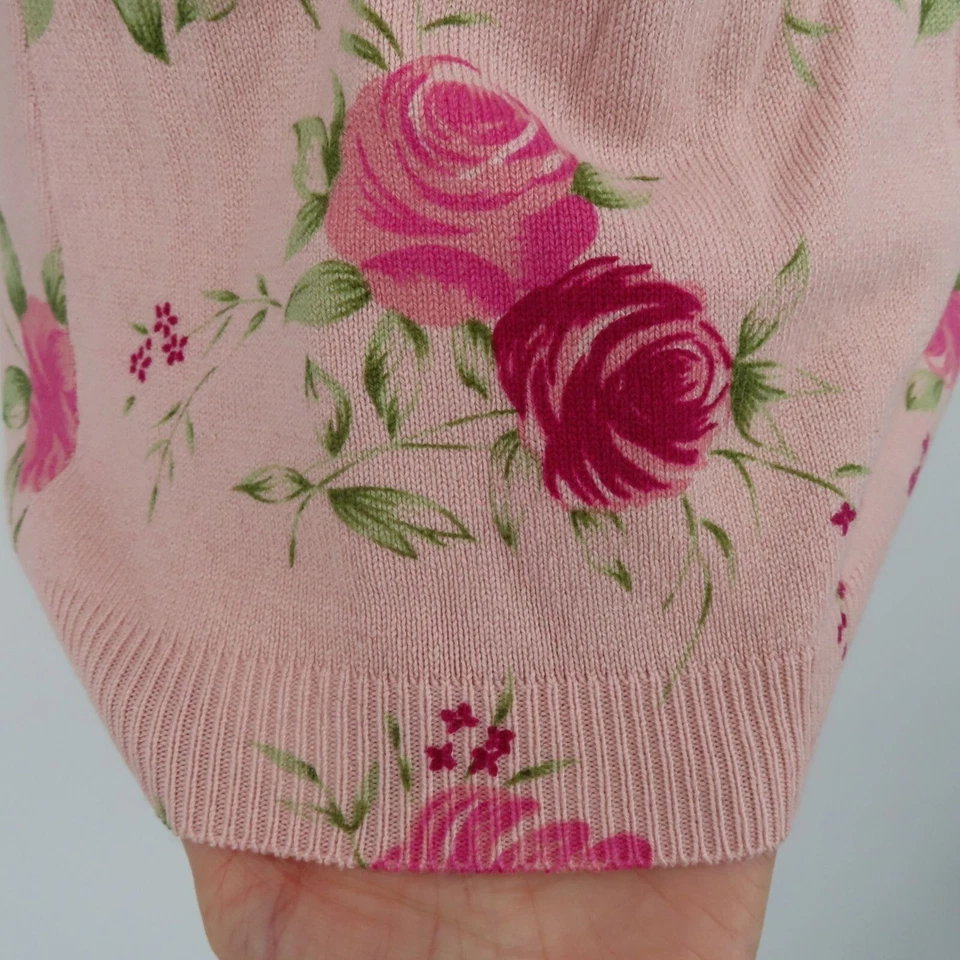 Arden B Women Medium Silk Cashmere Pink Rose Flower Floral Boat Neck Sweater Bow - Image 4 of 4