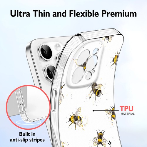 Custom Name Silicone Phone Case Bee Pattern Cover For iPhone 16 Pro 14 15 13 16e - Picture 22 of 95