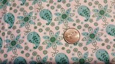 Cotton Fabric TURQUOISE FLORAL PAISLEY ON WHITE 1 Yd/44"