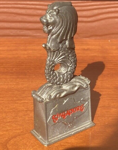 MERLION SINGAPORE ASIA TUMASEK PEWTER FIGURINE SOUVENIR MERMAID LION STATUE VTG