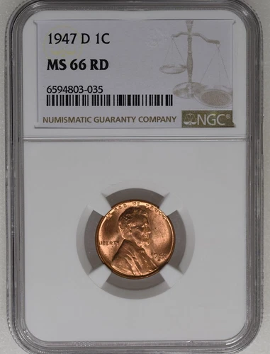 1947 D Lincoln Wheat Cent MS 66 RD NGC