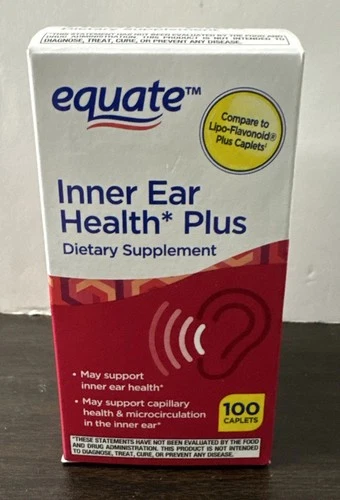EQUATE INNER EAR HEALTH* PLUS 100 CAPLETS DIETARY SUPPLEMENT Lipo-Flavonoid~7/27