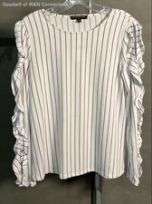 Banana Republic Women's Blouse White Black Pinstripe Ruffle Sleeve NWT Sz S