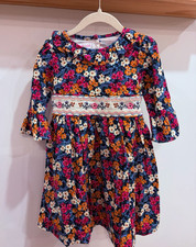 Bonnie Jean Girls Fit  Flare Floral Dress Navy Pink Embroidered 4T Long Sleeve