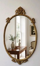 Ornate Vintage Gold Gilt Oval Mirror - Cherub & Scroll Detail - 24" x 15"