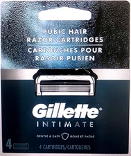 NEW SEALED 4 Gillette INTIMATE Pubic Hair Razor Cartridge refills 5 blades ea