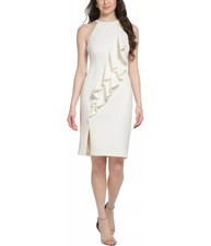 Vince Camuto Womens Cascade Ruffle Bodycon Dress, white, 10