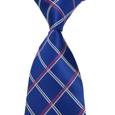 New Luxury Check Blue Pink White Jacquard Woven Men's Silk Skinny Tie Necktie