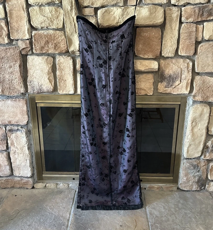 VTG 90s Zum Zum Gothic Layered Floral Velvet Purple Black Maxi Dress Size 9/10 - Image 2 of 4
