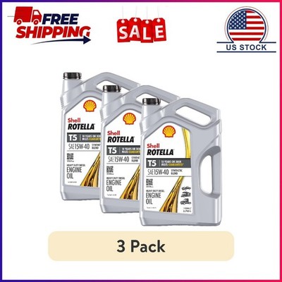 (3 pack) Shell Rotella T5 Synthetic Blend 15W-40 Diesel Engine Oil, 1 Gallon
