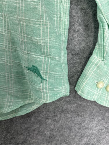 Tommy Bahama Men's Large Ventana Plaid Linen Shirt Turquoise Cabbage $128 Green - Picture 4 of 13