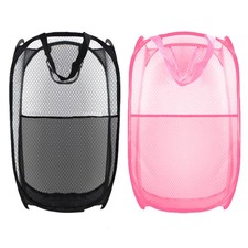 Collapsible Pop Up Laundry Hamper, Mesh Foldable Extra Large, 2P Black Pink