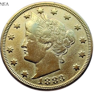 1883 Racketeer Liberty V Nickel ~ GOLD PLATED ~ Fine/Very Fine F/VF