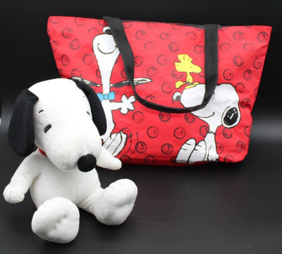 Peanuts ~ Snoopy (lot of 2) 18''x12'' Vinyl Tote Bag / 14'' Snoopy Plush