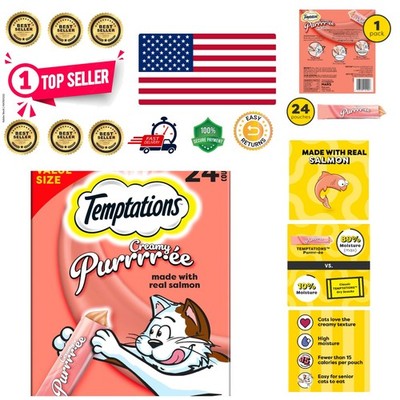 Salmon Creamy Puree Lickable Cat Treats - 24 Tubes, Low-Calorie Indulgence
