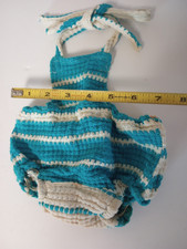 Antique Vintage Baby Knitted Crochet Clothing Jumper Swimsuit Blue White