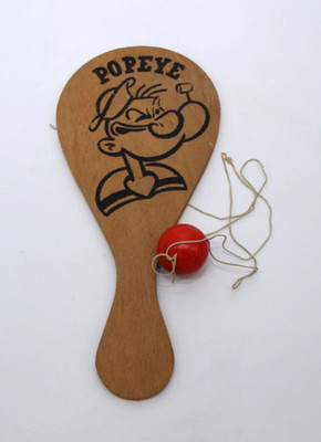 Vintage Popeye The Sailor Man Wooden Paddle Ball Game String Broken