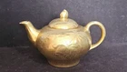 Wheeling W Va Gold Floral Teapot Embossed Porcelain Vintage