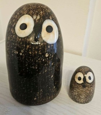Iittala Birds Owl Set Barn Owl & Little Barn Owl Oiva Toikka Glass