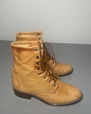 Vintage Laredo Women's Size 9M Deertan Roper Lace-up Boots Made In USA