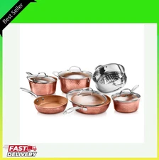 Gotham Steel 10 Piece Hammered Nonstick Copper Cookware Set w Cool Touch Handles