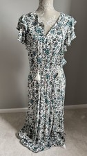 FAT FACE TEAL/IVORY FLORAL CRINKLE,TIERED,BOHO STYLE MIDAXI DRES SIZE 12R
