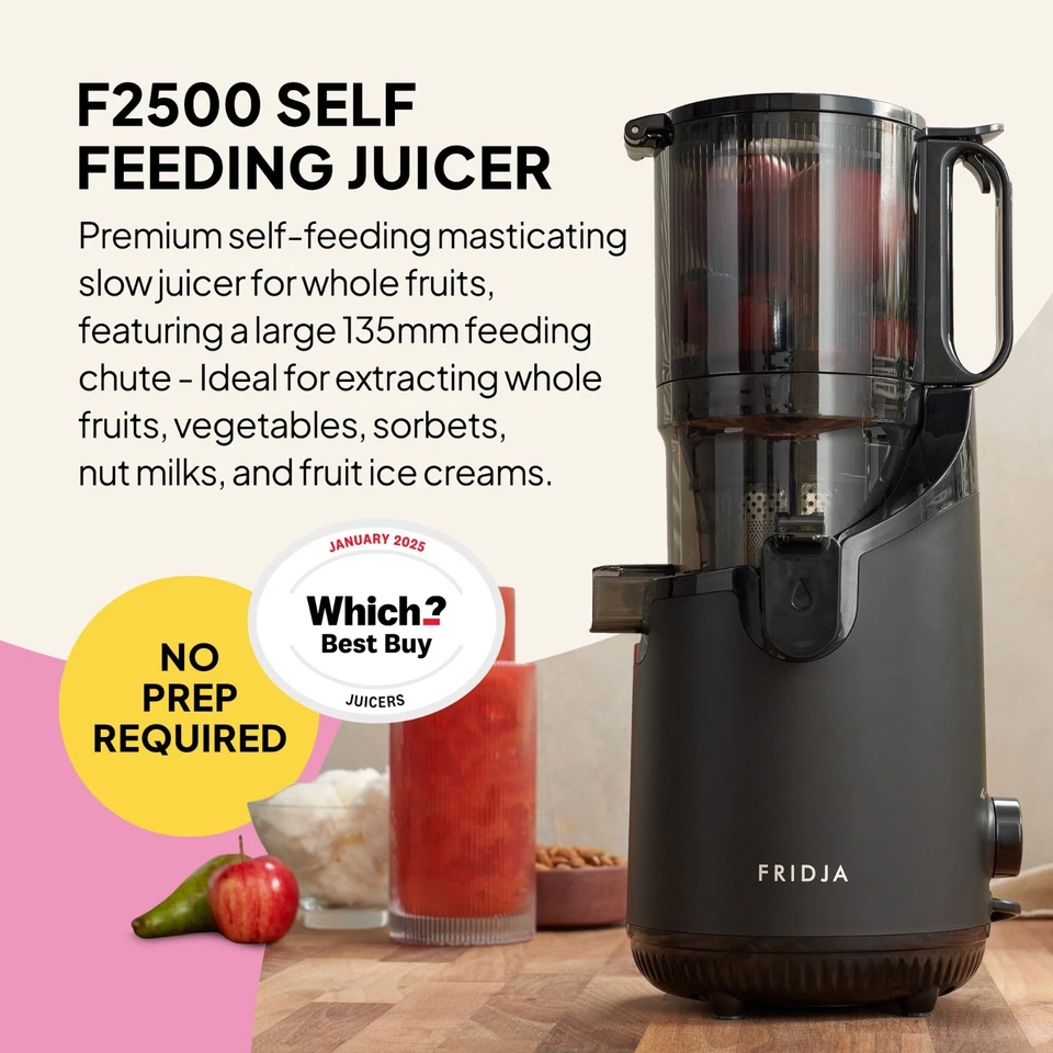 Fridja f2500 Self Feeding Whole Fruit Juicer - 135mm Large Chute, Cold Press - Image 2 of 4
