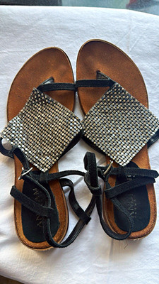 ANDIAMO Damen Zehentrenner-Sandalen EU 36 Schwarz/Silber Glitzer flach