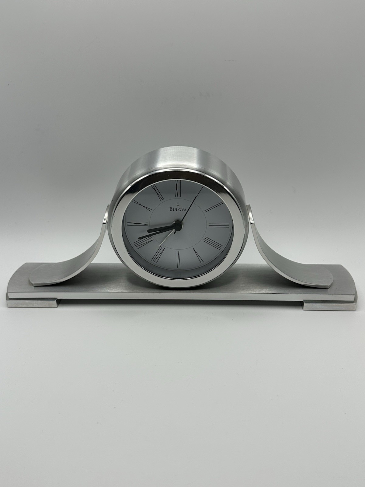 Bulova Sedona B2450 Tabletop Mantle Siemens Brushed Aluminum Alarm Clock Tested