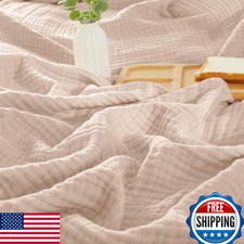 PHF 100 Cotton Muslin Blanket Twin XL 66"x90" 4-Layer Gauze Lightweight Dusty P