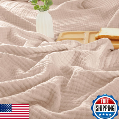 PHF 100% Cotton Muslin Blanket Twin XL 66''x90'' 4-Layer Gauze Lightweight Dusty P