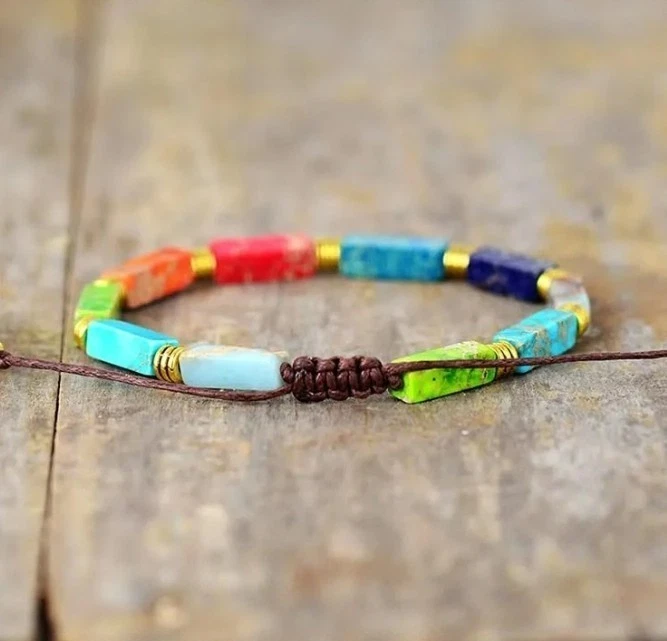 7 Chakra Natural Stone Round Beads Handmade Balance Healing Reiki Bracelet Gift - Image 2 of 2