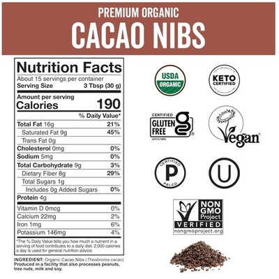 Top-Quality Organic Cacao Nibs 1 LB - Gluten-Free & Non-GMO~