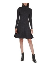 CALVIN KLEIN Womens Knit Long Sleeve Above The Knee Party Fit + Flare Dress