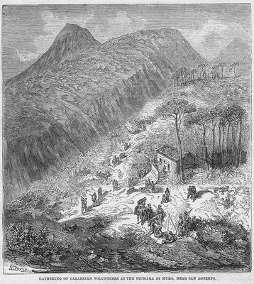 ITALIEN Kalabrische Freiwillige in Fiumara Di Muro San Roberto - Antikdruck 1860