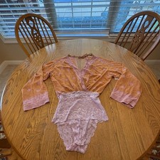NWT Intimately Free People Clay Combo Long Sleeve Keyhole Back Bodysuit Lace XS