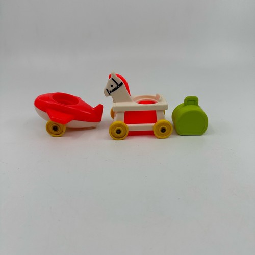 Vintage Fisher Price Train Set with Airplane, Riding Horse, Bag, Vehicles 6 Pcs - Picture 2 of 3
