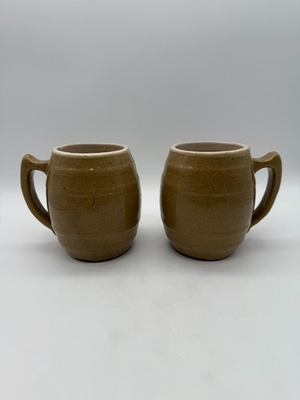#ad Set of 2 UHL Pottery Company Beige Barrel Beer Mugs 16 Huntingburg Indiana $29.75