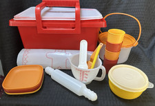 Vintage Tupperware Toys Children's Baking Set with Red Case  Accessories
