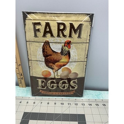 LANOLU Vintage Tin Sign Farm Eggs Chicken Fresh Organic Metal Wall Decor 20270