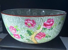 Vintage Cetem Ware Maling English Pottery Chinoiserie Peony Bowl Crackle Glaze