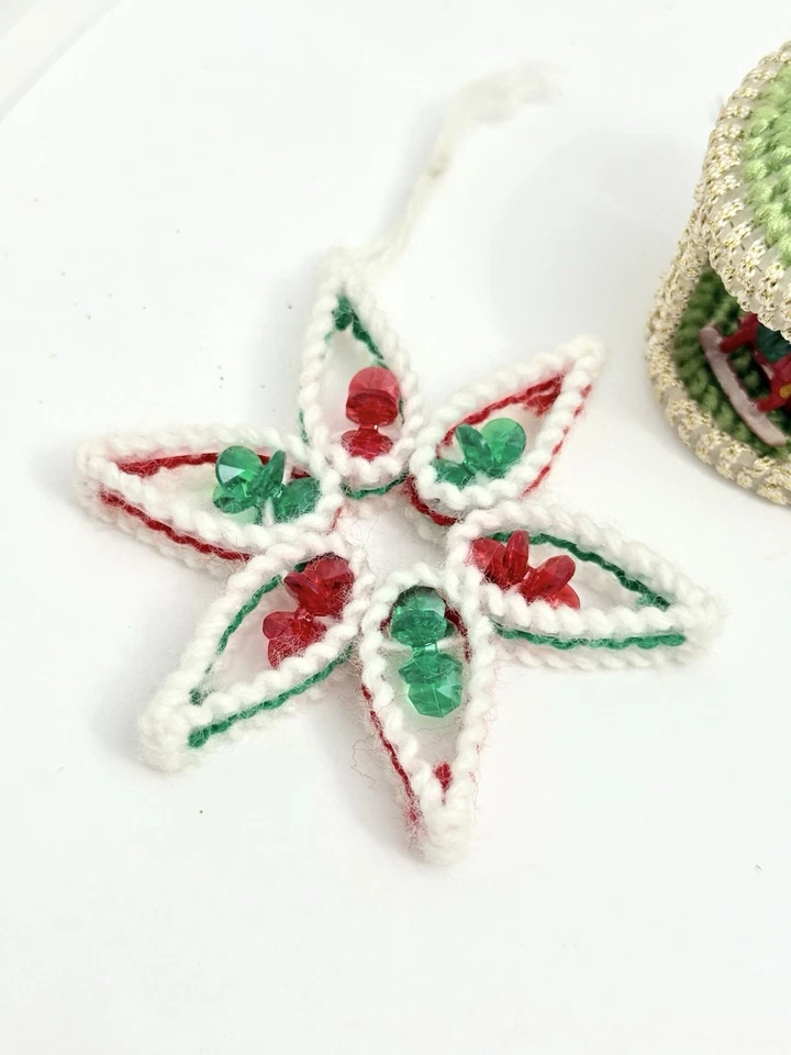 Vintage Christmas Plastic Canvas Cross Stitch 1970's Kitsch Handmade Ornaments - Image 4 of 4