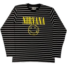 Nirvana 'Classic Happy Face' Black & White Striped Sweatshirt - NEW OFFICIAL
