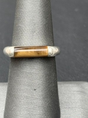 925 Sterling Silver And Tiger'S Eye Band Ring Size 6.5
