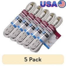 12Ft 16AWG Indoor Extension Cord 3 Outlets 2 Prong Power Strip 125V 13A 5 Pack