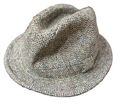 Vintage Harris Tweed 100 Wool Fedora Har Size L Scotland Hand Woven Brown Plaid