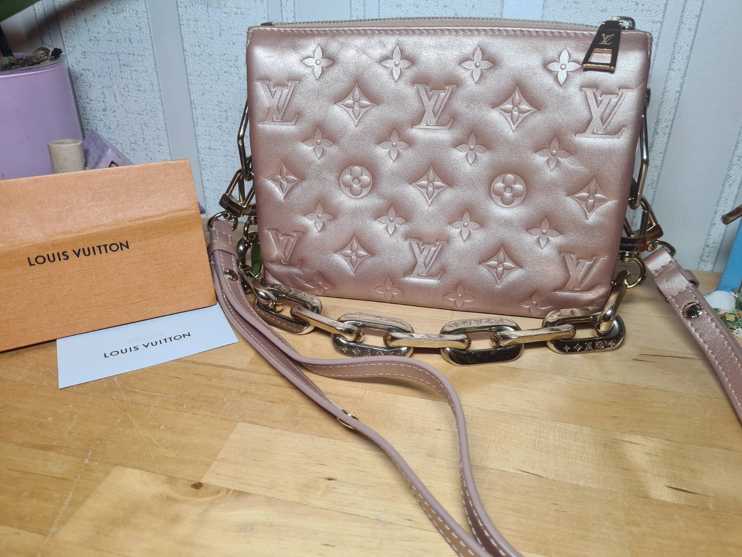 Louis Vuitton Coussin BB Monogram Metallic Pink Gold Shoulder Chain Bag
