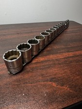 Vintage Snap On 3/8” Drive 15 Piece 12 Point Socket Set 7-22mm missing 10mm